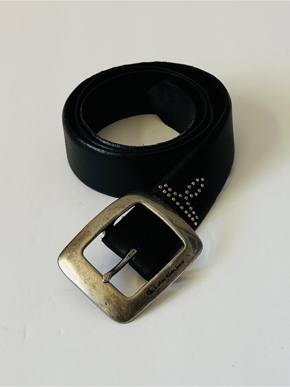 Calvin Klein Jeans Black Leather Men's Belt with Stud Detail